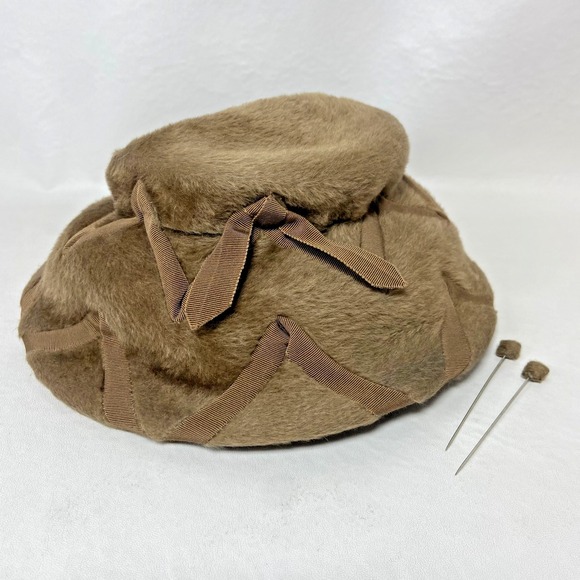 VTG Swanson Hattie Carnegie Faux Fur Brown Cloche Hat w/ 2 Matching Hat Pins 50s main image 4